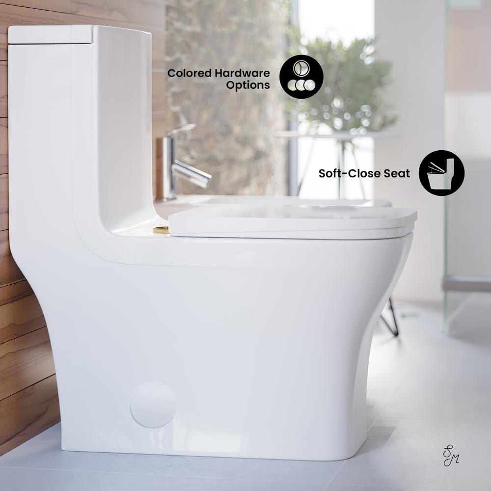 Concorde White One Piece Dual Flush Toilet with Brushed Gold Hardware