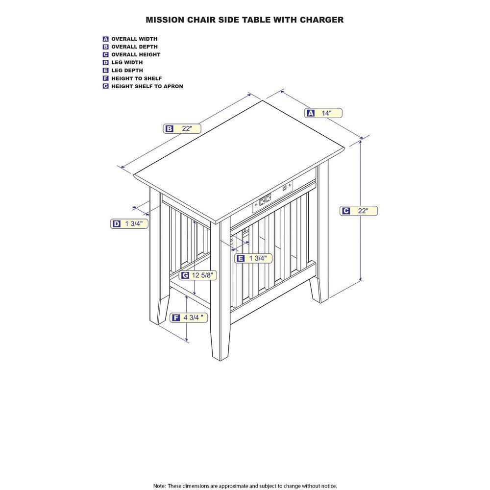 Mission Walnut Chair Side Table with Charging Station - thumbnail 3