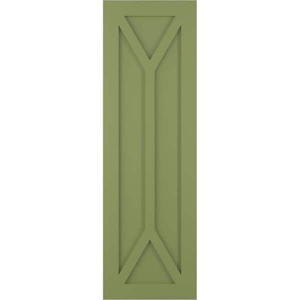 Ekena Millwork 15 in. x 75 in. True Fit Flat Panel PVC San Carlos Mission Style Fixed Mount Shutters Pair in Moss Green