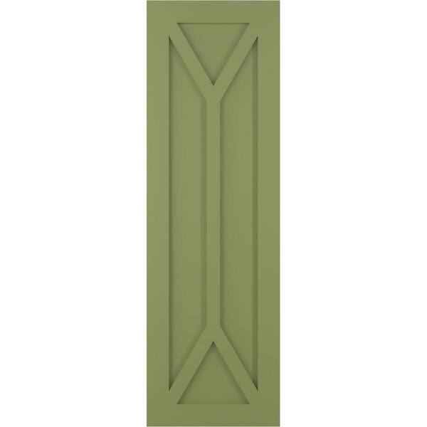 Ekena Millwork True Fit 18 in. x 52 in. Flat Panel PVC San Carlos Mission Style Fixed Mount Shutters Pair in Moss Green