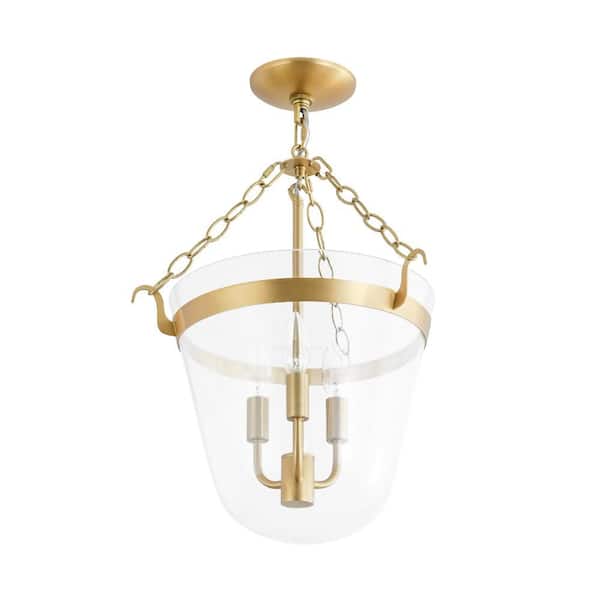 HUOKU Dioz 3-Light 15.7 in. W Brushed Gold Semi-Flush Mount