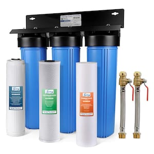 3-Stage Whole House Water Filter System with Sediment, Carbon Block and Lead Reducing Filters and 3/4 Push-Fit Hoses