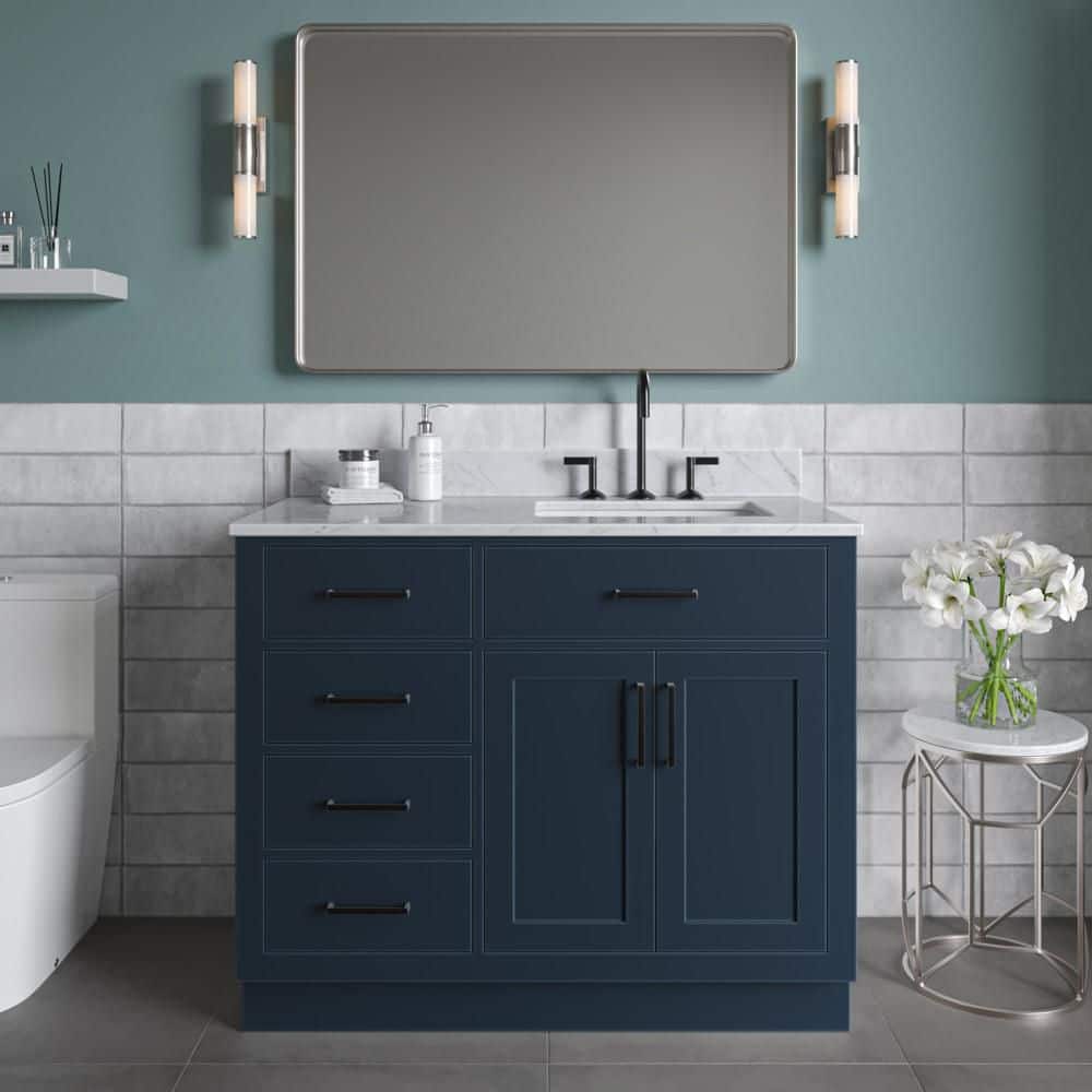 Hepburn 42 in. Single Sink Freestanding Bathroom Vanity in Midnight Blue with 0.75 in. Carrara White Marble Top price history on PriceWatchPro