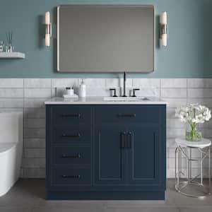 Hepburn 42 in. Single Sink Freestanding Bathroom Vanity in Midnight Blue with 0.75 in. Carrara White Marble Top