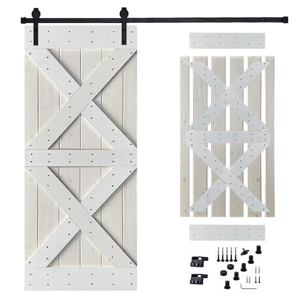 Akicon 30 in. x 84 in. White Painted Wood Sliding Door with Hardware Kit, Pre-Drilled Ready to Assemble
