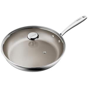 11 .5 in. Stainless Steel Titanium Ceramic Nonstick Frying Pan with Glass Lid and Stainless Steel Stay Cool Handle