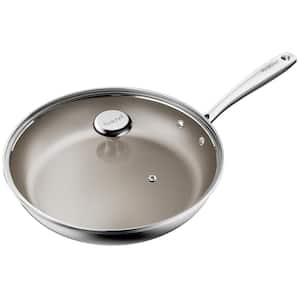 11.5 in. Stainless Steel Titanium Ceramic Nonstick Frying Pan with Glass Lid and Stainless Steel Stay Cool Handle