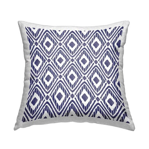 Blue Bohemian Diamond Shape Geometric Pattern Blue Square Outdoor Throw Pillow