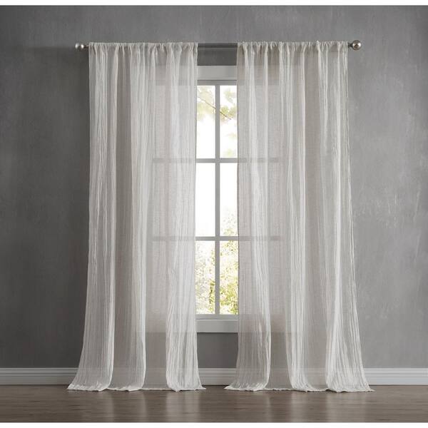 French Connection Charter 50 in. x 84 in. Rod Picket Light Filtering Sheer Window Panel in Crushed Light Grey (Set of 2 Panels)