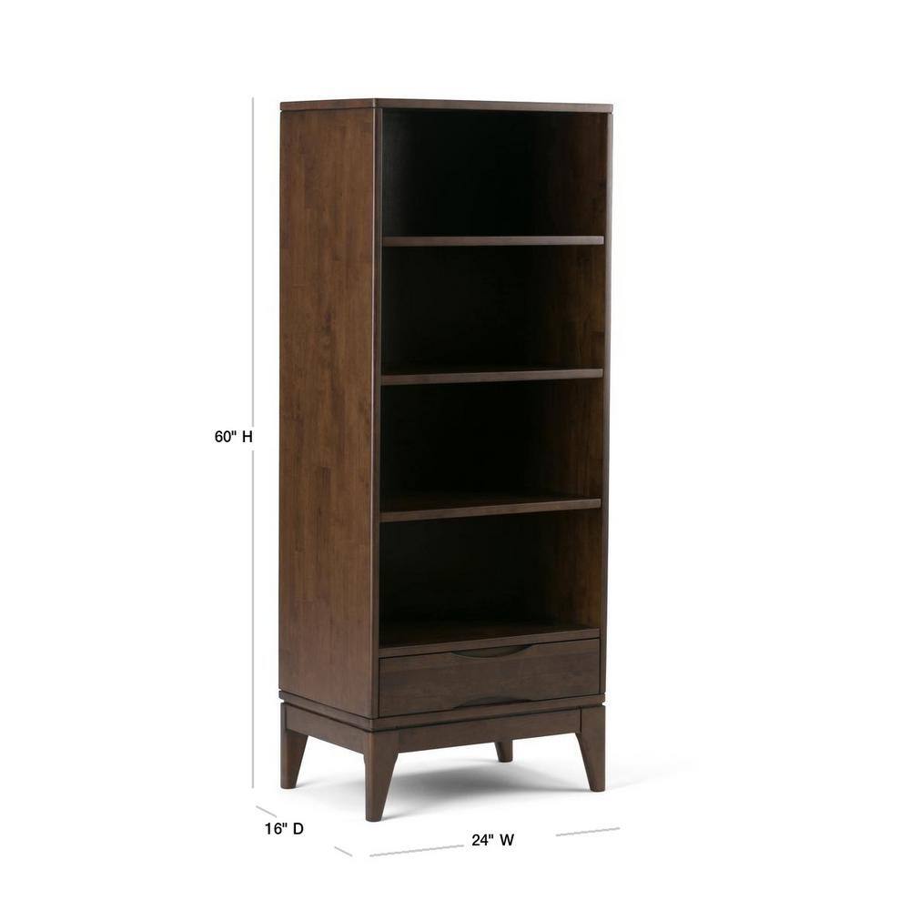 Harper Solid Hardwood Mid-Century Bookcase in Walnut Brown