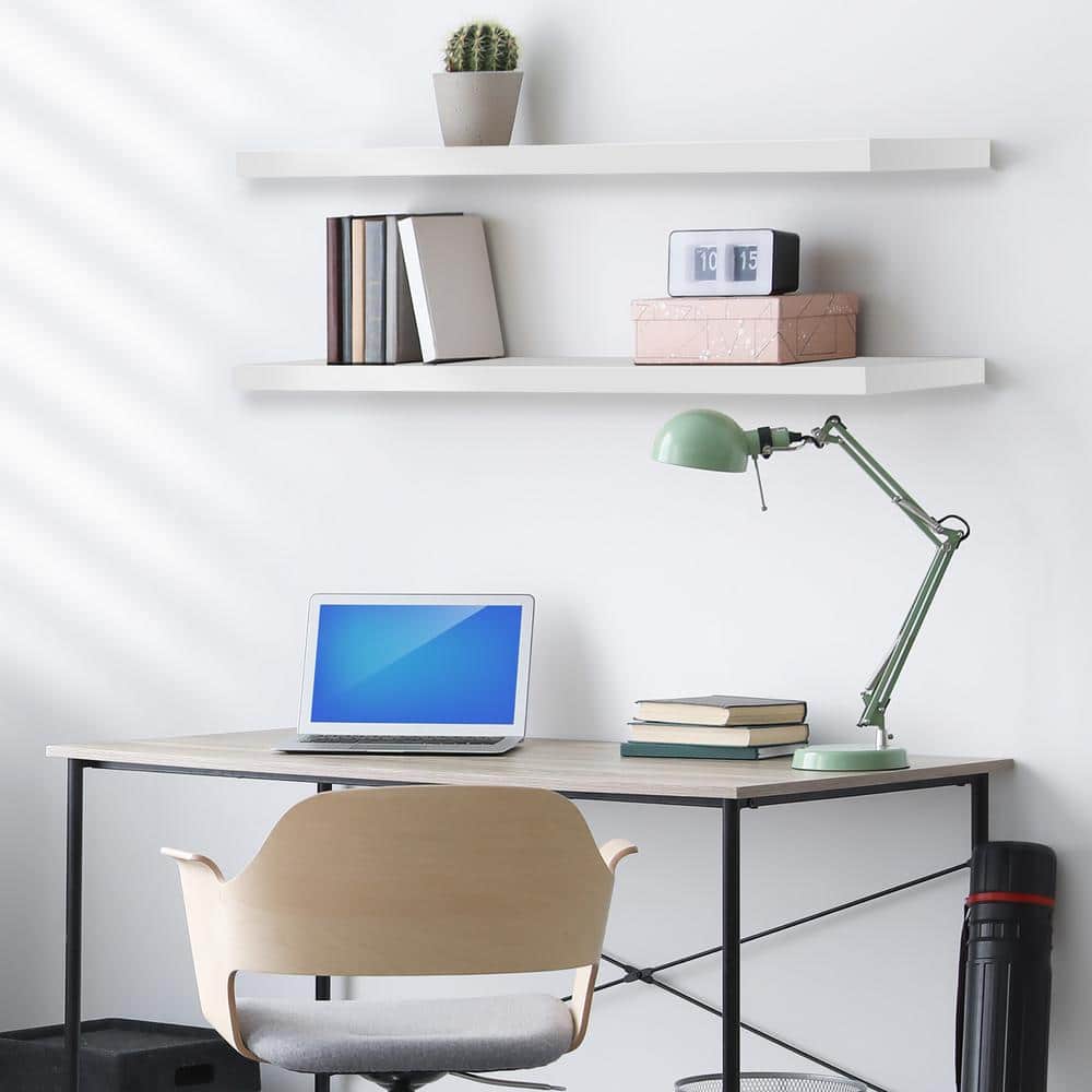 White Faux Wood Extra Long Floating Wall Shelves