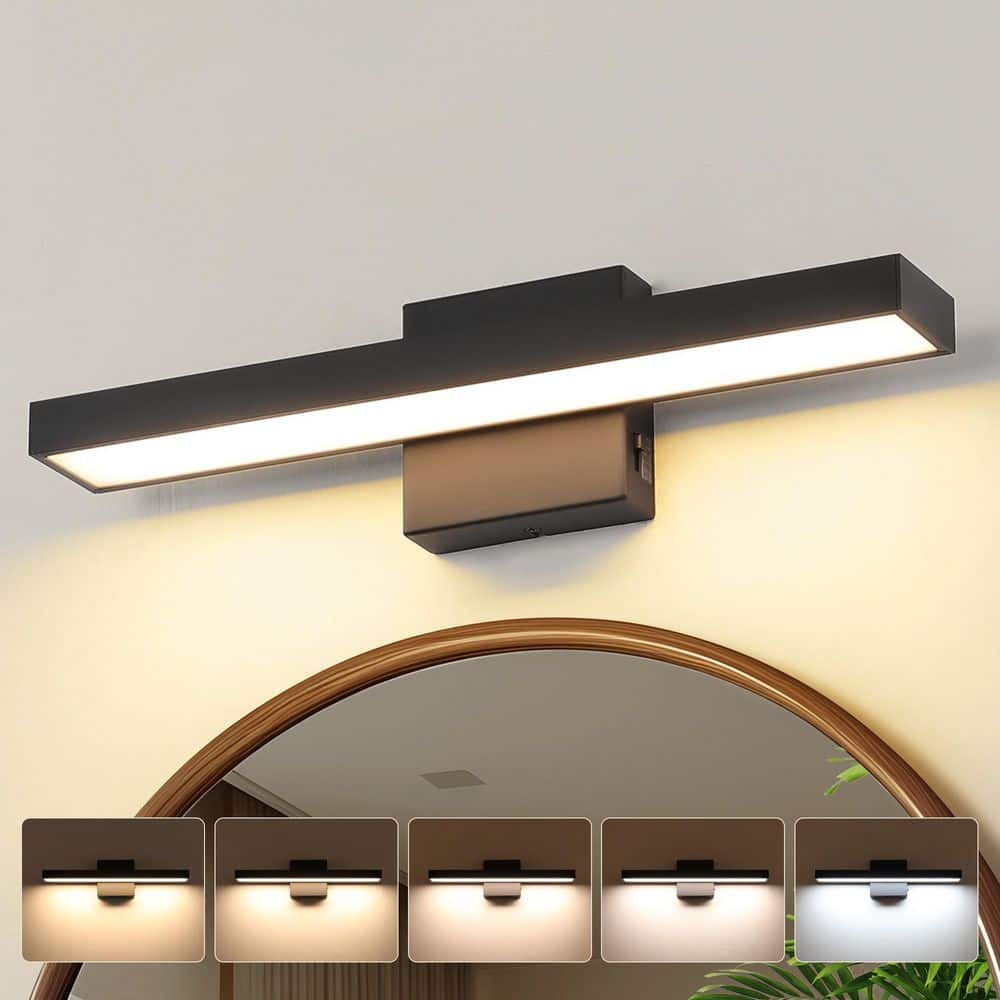 JUSHENG 16.73 in. 1-Light Black LED Vanity Light Bar with 5-CCT