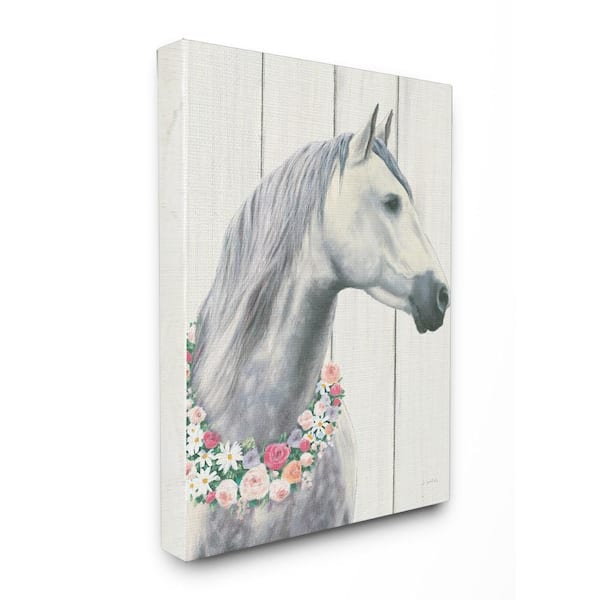 16 in. x 20 in. "Spirit Stallion Horse With Flower Wreath" by James Wiens Printed Canvas Wall Art