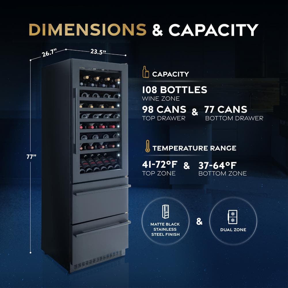 Estate 24" Black Stainless Steel Dual Zone Wine and Beverage Fridge