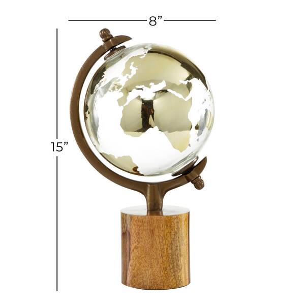 Litton Lane 15 in. Gold Wood Decorative Globe with Brown Base