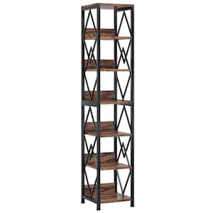 Eulas 74.8 in. Tall Brown Wood 6-Shelf Standard Bookcase with Metal Frame