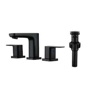 8 in. Widespread Double Handle Bathroom Sink Faucet with Pop-up Drain in Matte Black