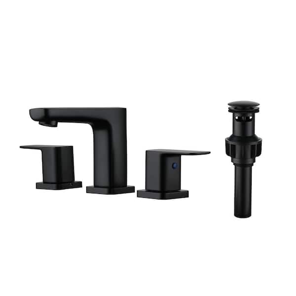 CASAINC 8 in. Widespread Double Handle Bathroom Sink Faucet with Pop-up Drain in Matte Black