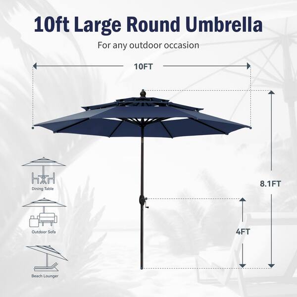 PHI VILLA 10 ft. Market Patio Umbrella in 3-Layer in Blue