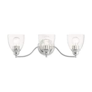 Grandview 23 in. 3-Light Polished Chrome Vanity Light with Clear Glass