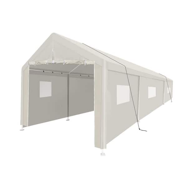 White 10 ft. W x 30 ft. D Heavy Duty Portable Carport, All-Weather Garage Tent for Outdoor Storage Shelter with Window