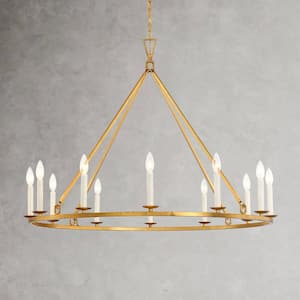 Williston 40 in. 12-Light Gold Candle Style Wagon Wheel Chandelier