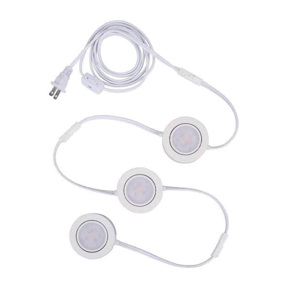 Plug-In 3 Light Dimmable Integrated LED Under Cabinet Puck Light in White Finish