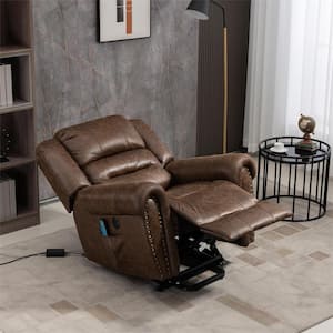 Deluxe Faux Leather Power Lift Recliner Sofa Chair with Massage, Heating and Nailhead Trim - Antique Brown