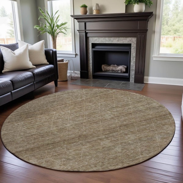 Mayfield Premium Machine Washable Abstract AMF1165 Wheat 8 ft. x 8 ft. Round Rug