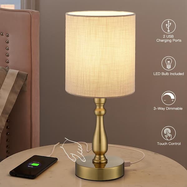 dilemma Zich voorstellen tyfoon TRUE FINE 16.5 in. Brass Touch Control 3-Way Table Lamp with 2 USB Ports,  4-Watt LED Bulb Included TD70002T-BS - The Home Depot