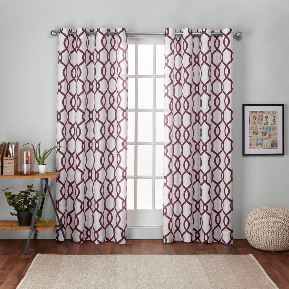 Kochi Burgundy Ogee Light Filtering Grommet Top Curtain, 54 in. W x 96 in. 