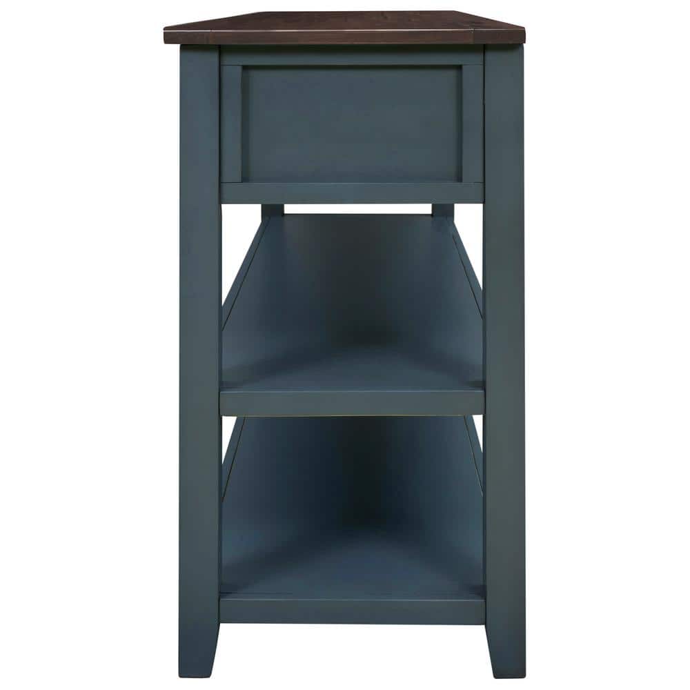 50" Navy Pine Wood Console Table with Storage Drawers and Shelves