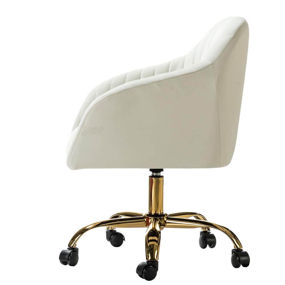 Ivory Velvet Swivel Task Chair with Golden Metal Legs