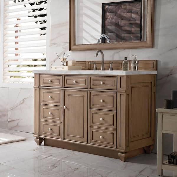 James Martin Vanities Bristol 48.0 in. W x 23.5 in. D x 34.0 in. H Single Bathroom Vanity in Whitewashed Walnut with Quartz Top
