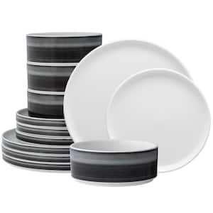 ColorStax Ombre Jet Black Porcelain Stax 12-Piece Dinnerware Set (Service for 4)