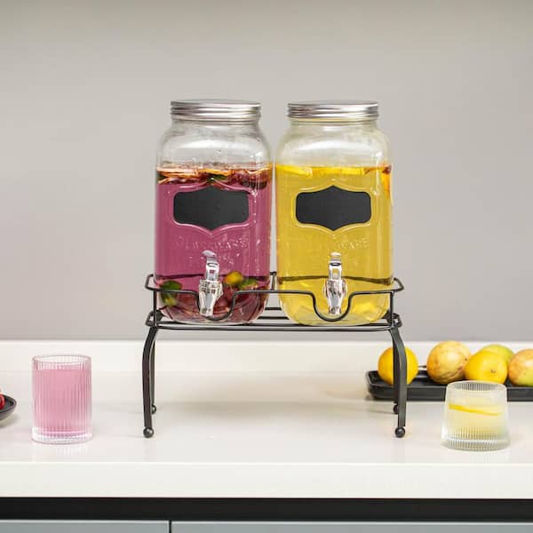 Basicwise 2-Pieces Glass Drink Dispenser Set With Metal Stand, Stainless Steel Spigots And Chalkboard Signs QI004713.CHK - The Home Depot - View #3