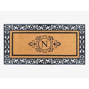 A1HC Paisley Black 30 in. x 60'' Rubber and Coir Monogrammed N Durable Outdoor Entrance Door Mat