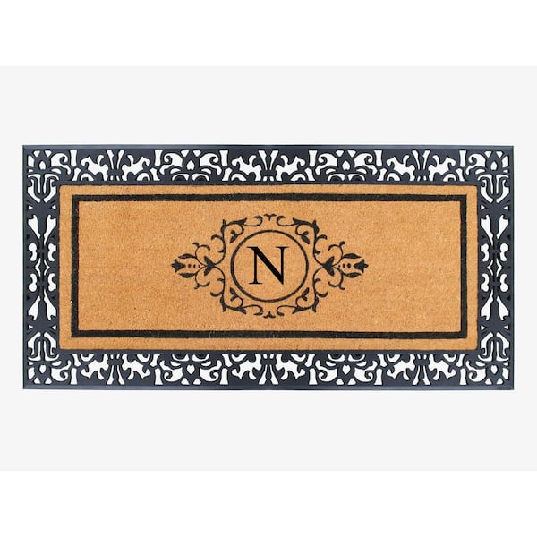 A1 Home Collections A1HC Paisley Black 30 in. x 60" Rubber and Coir Monogrammed N Durable Outdoor Entrance Door Mat