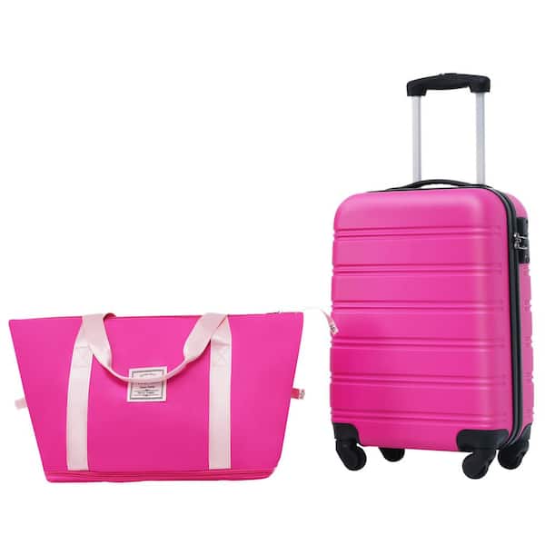 Merax 2-Piece Pink ABS Hardshell 20 in. Spinner Luggage Set with Expandable Travel Bag TSA Lock 3-Step Telescoping Handle