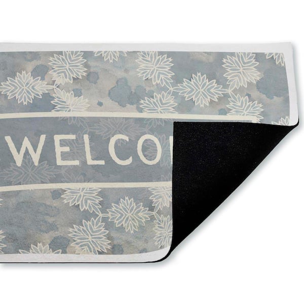 Crystal Pattern Damask Welcome Blue 18 in. x 30 in. Polyester Non-Slip Outdoor Door Mat