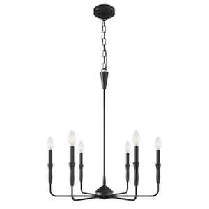 26.49 in. 6-Light Farmhouse Black Chandelier Candle Style Empire Classic Ceiling Hanging Lighting