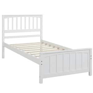 Twin Size White Platform Bed Frame with Wood Slats Twin Size Kid Bed Frame with Headboard No Box Spring Required