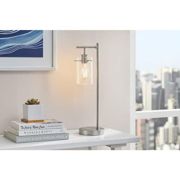 Hampton Bay Regan 20 in. Brushed Nickel Table Lamp with Clear Glass Shade