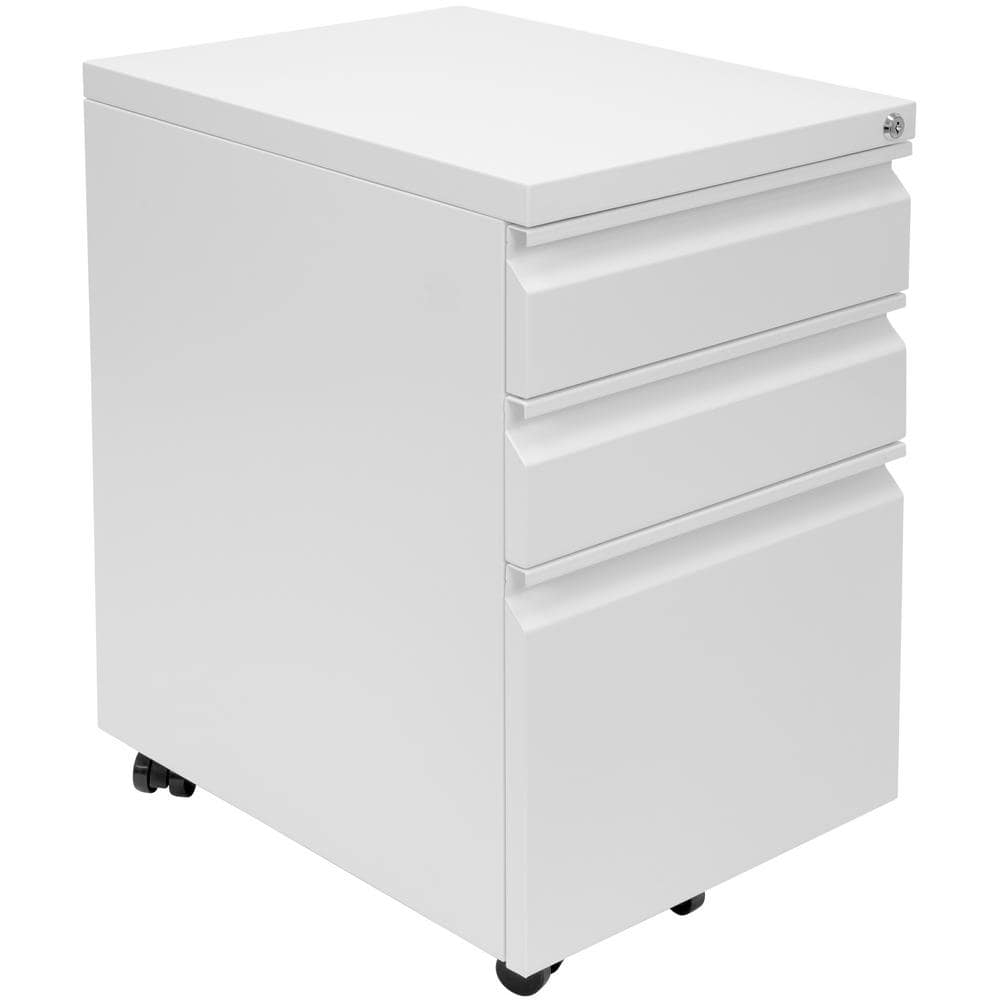 White Steel Mobile 3-Drawer Lockable File Cabinet