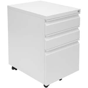 3 Drawer White Metal 15.3 in. W Under Desk Pedestal File Cabinet with Wheels, Rolling Storage Lock, Mobile Space Saving