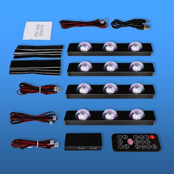 STP Multi-Color LED Lights, Car Interior, 16-Colors, Flash/Music Modes, Bluetooth Support, Strips (4-Pack)