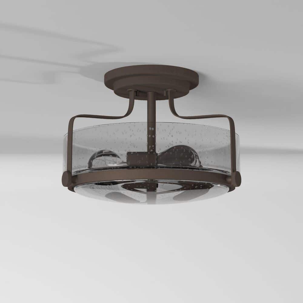 Transitional Harper 3-Light Oil Rubbed Bronze Semi-Flush Mount with Clear Seedy Glass