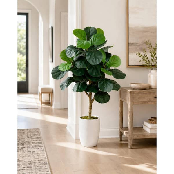 StyleWell 4ft Faux Fiddle Leaf Fig Tree in White Pot T4440 - The