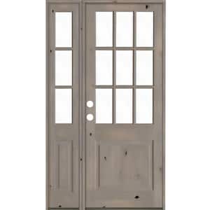50 in. x 96 in. Knotty Alder 2 Panel Right-Hand/Inswing Clear Glass Gray Stain Wood Prehung Front Door w/Left Sidelite