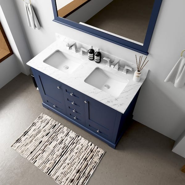 Dukes 48 in. W x 22 in. D Navy Blue Double Freestanding Bath Vanity with Carrara Marble Top